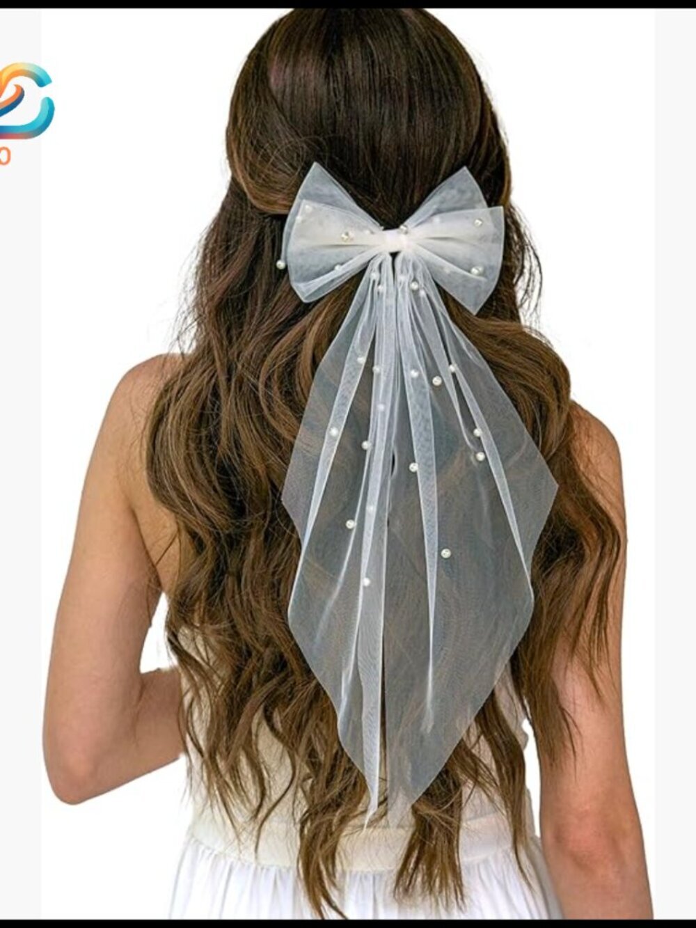 White Tulle Bridal Veil with Bow Hair Clip for Wedding Bachelorette Party